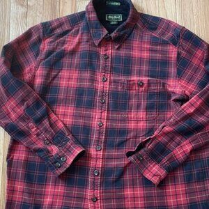 Eddie Bauer Shirt Mens XL Black Red Plaid Button Up Casual Fireside Wool Shacket